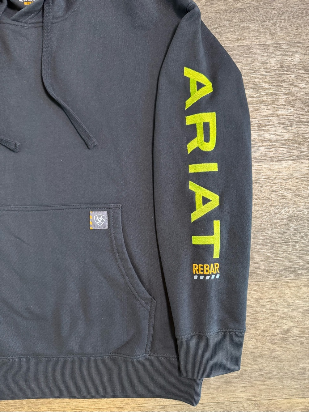 Ariat Black Hoodie with Neon Yellow Sleeve Logo - Picture 2 of 6